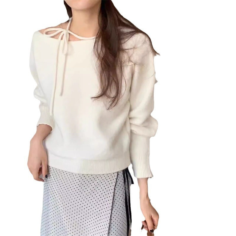 Simple Fashion Design Halter Tied Long Sleeves Sweater