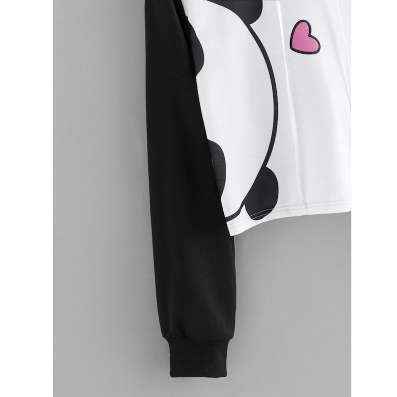 Sweet Panda Print Color Insertion Long Sleeve