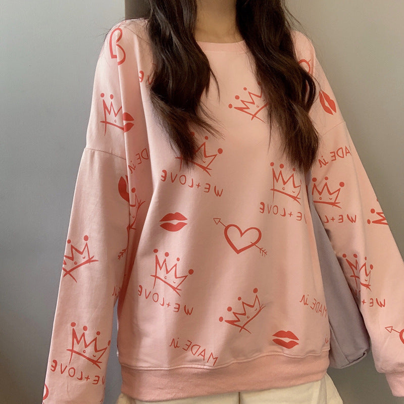 Front And Back Graffiti Printed Long-sleeved Sweater Women - The Number 1 Things