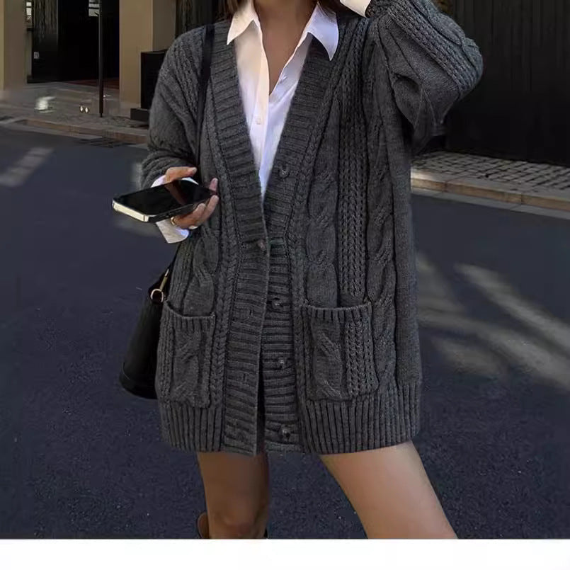European And American Solid Color Cable-knit Sweater Knitted Cardigan Jacket - The Number 1 Things