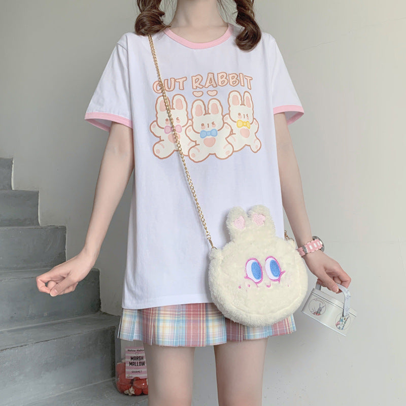 Tutu Print Summer New Cute Soft Girl Sweet Loose Short-sleeved T-shirt Women Pure Cotton T-shirt