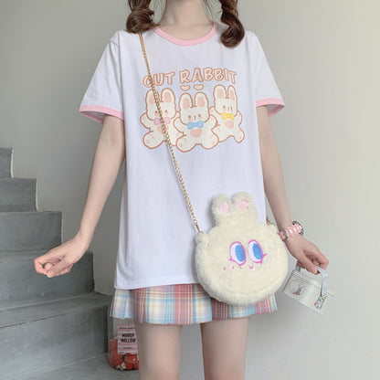Tutu Print Summer New Cute Soft Girl Sweet Loose Short-sleeved T-shirt Women Pure Cotton T-shirt