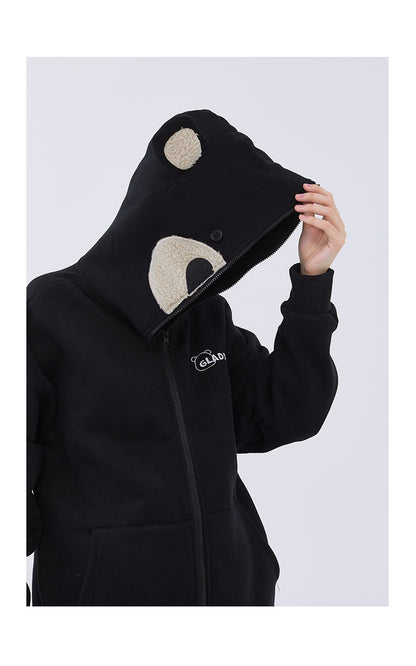Bear embroidered couple zipper cardigan jacket