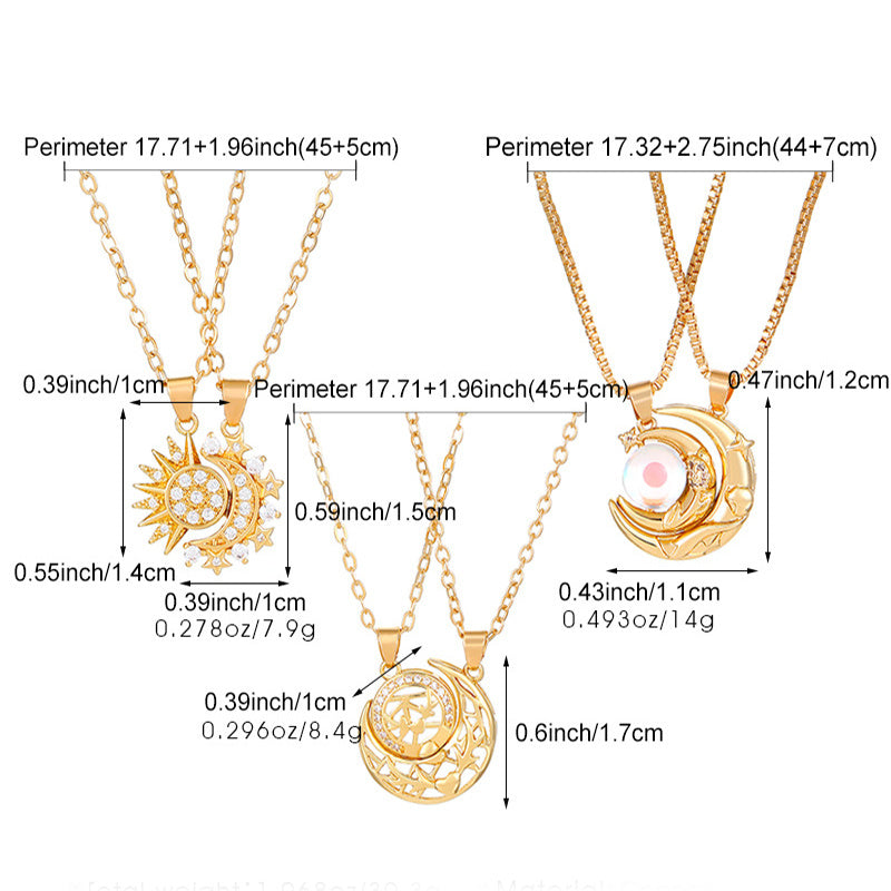 2pcs Necklace Sun And Moon Magnetic Pendant Clavicle Chain Necklace For Couple Lovers - The Number 1 Things