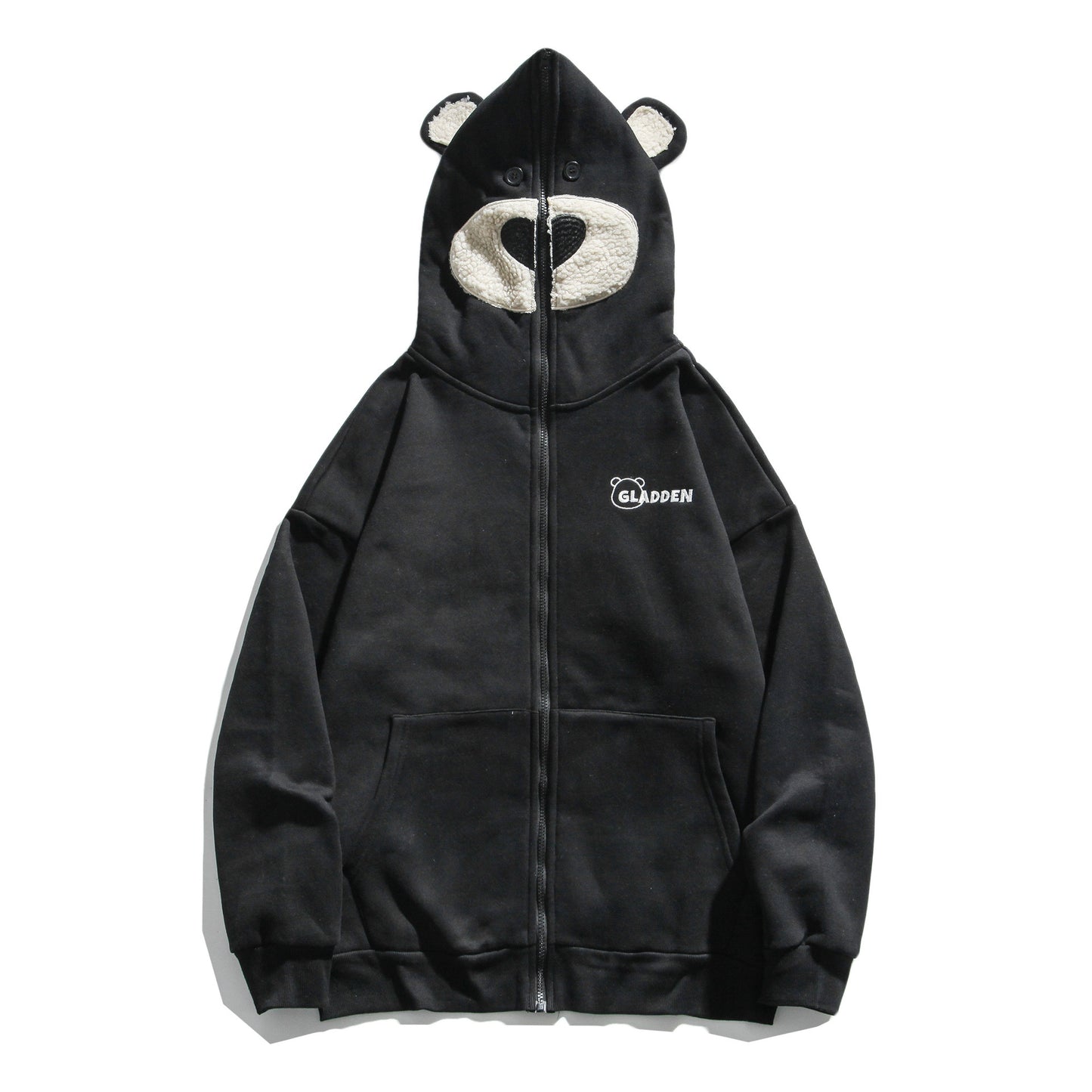 Bear embroidered couple zipper cardigan jacket