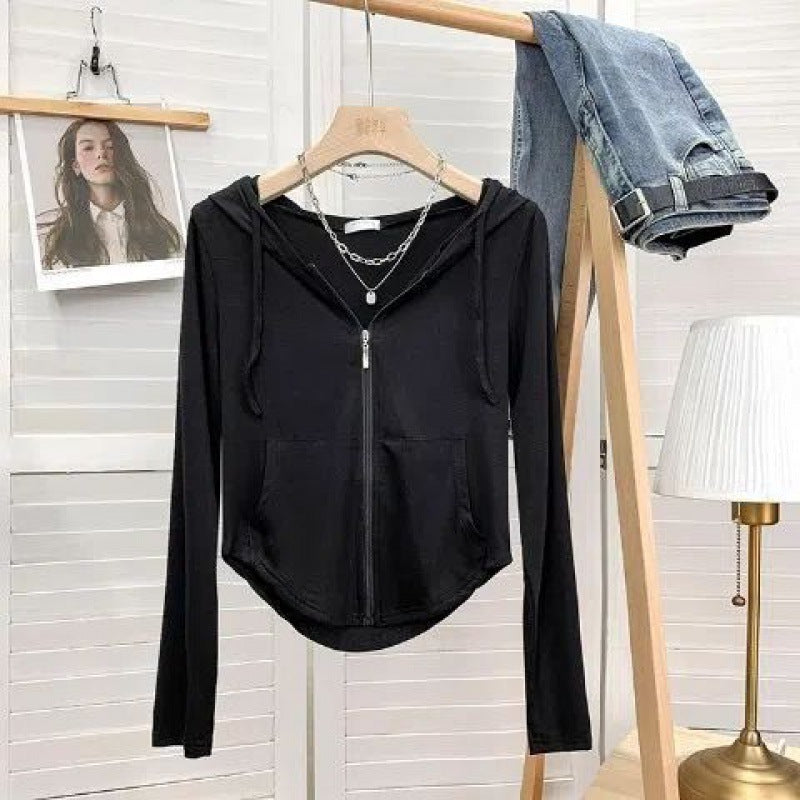 White Hooded Long Sleeve Zipper Short Sweater - The Number 1 Things