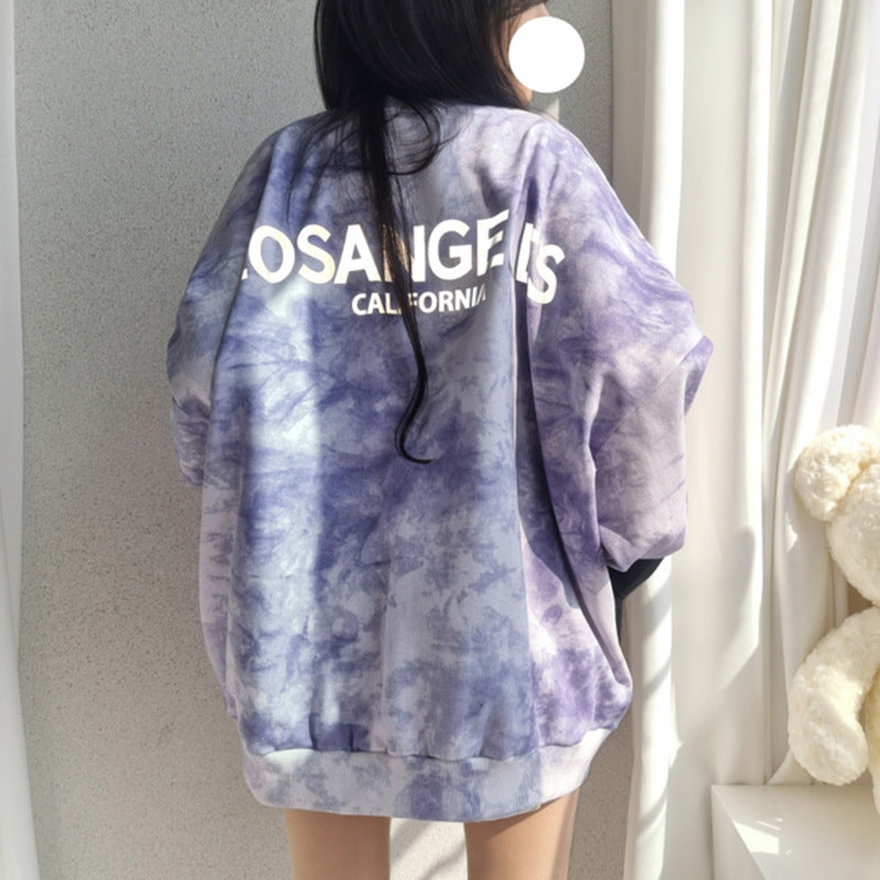 Tie-dyed Sweater Women's Cotton Loose Korean Top All-match Letters Spring And Autumn - The Number 1 Things