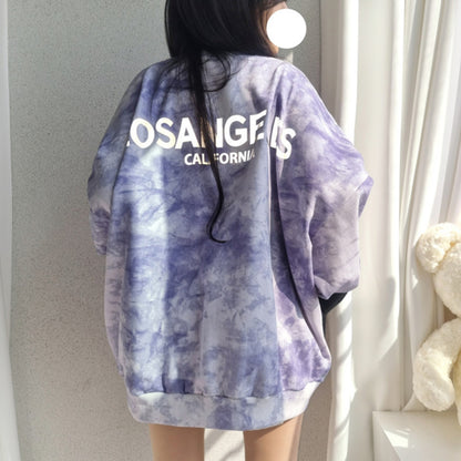 Tie-dyed Sweater Women's Cotton Loose Korean Top All-match Letters Spring And Autumn - The Number 1 Things