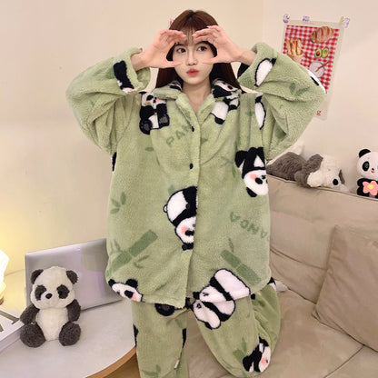 Panda Coral Velvet Pajamas Women's Autumn And Winter