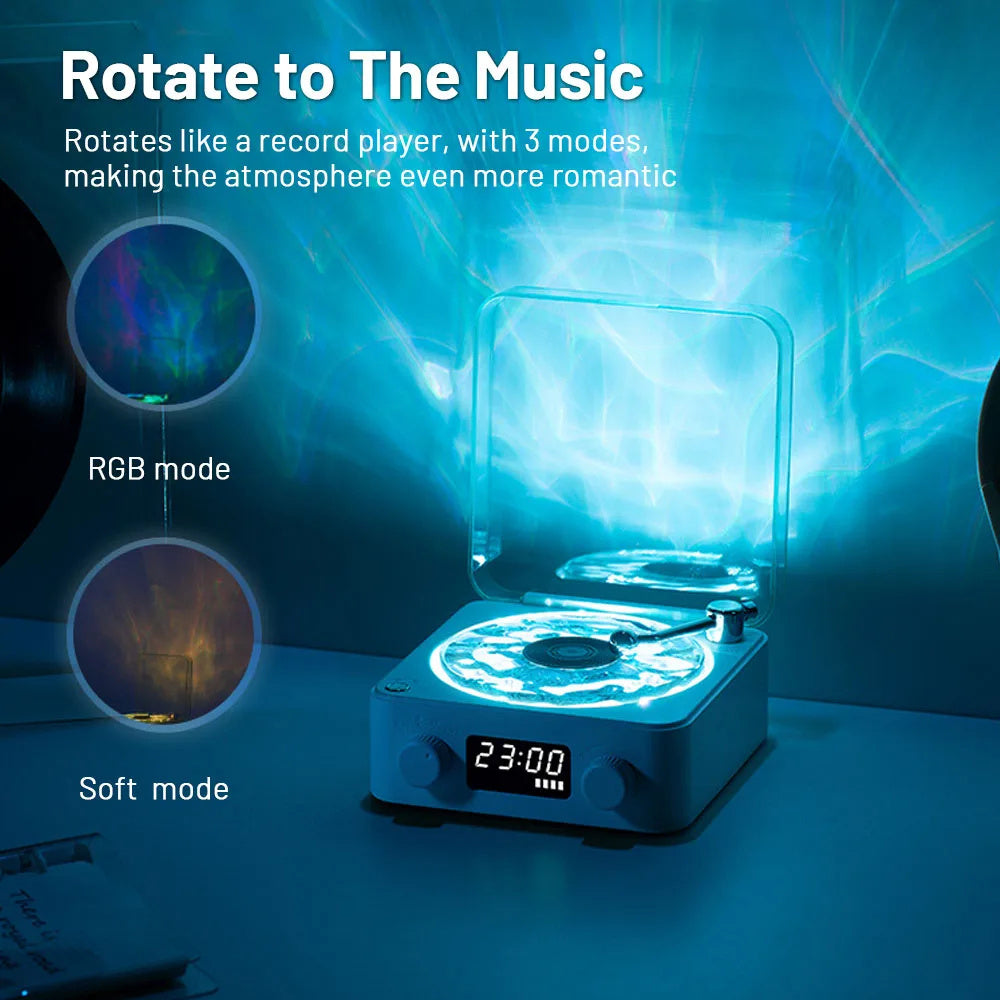 Retro Turntable Speaker Vinyl Record Player With Projection Lamp Effect