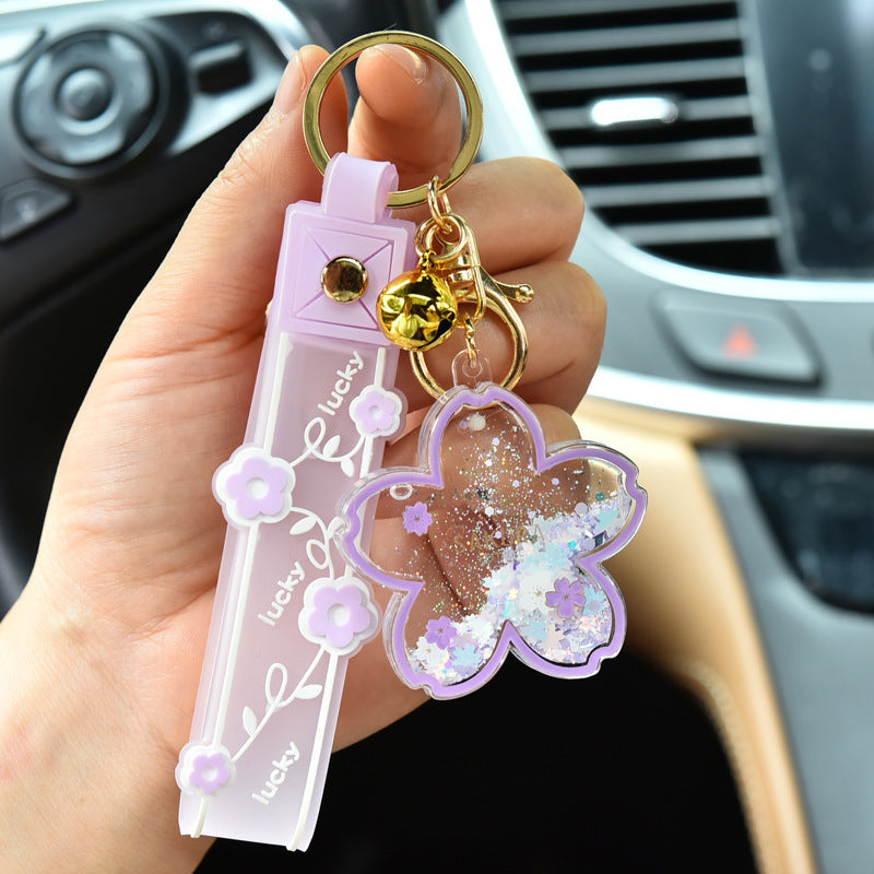 Cartoon Quicksand Cherry Blossom Keychain Acrylic Transparent Flower Oil Drift Bottle Bag Pedants Hangings - The Number 1 Things
