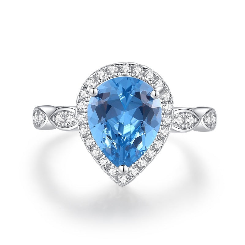 Colored Gems Ring Female S925 Sterling Silver Ocean Blue Temperament Commute - The Number 1 Things