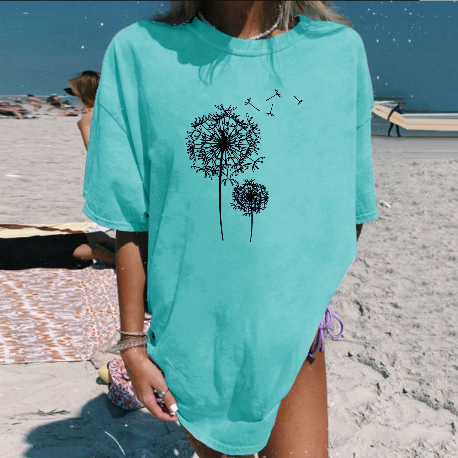 Summer Plus Size Women's Clothes Dandelion Printed Mid-length T-shirt - The Number 1 Things