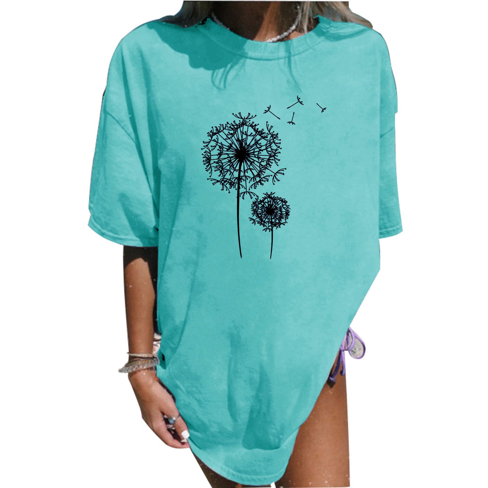 Summer Plus Size Women's Clothes Dandelion Printed Mid-length T-shirt - The Number 1 Things