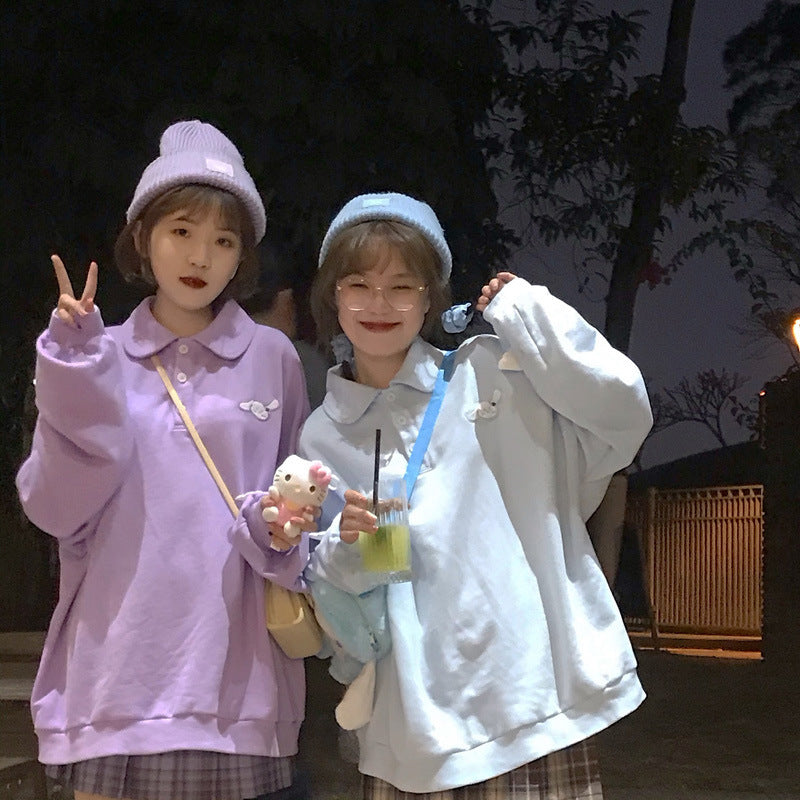 Fashion Cute Soft Sister Little Winged Rabbit Embroidered Hoodie Schoolgirl Top
