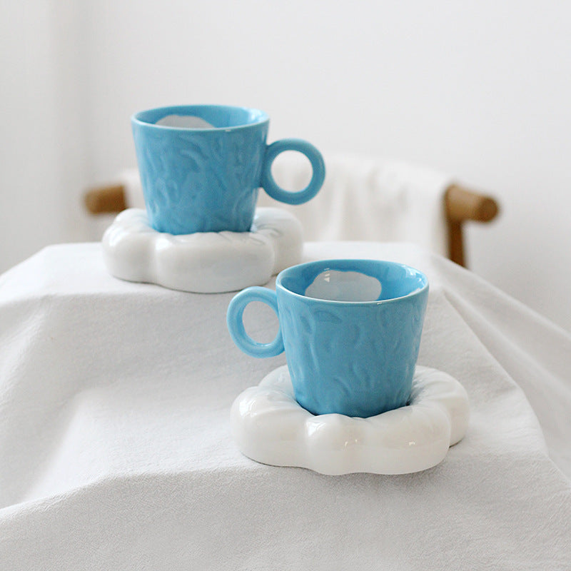 Hand Painted Irregular Blue Sky Clouds Coffee Set - The Number 1 Things