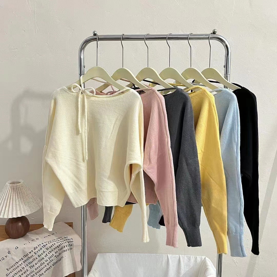 Simple Fashion Design Halter Tied Long Sleeves Sweater