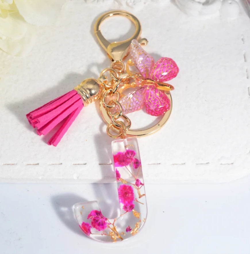 Rose Red Dried Flower Letter Tassel Butterfly Keychain - The Number 1 Things