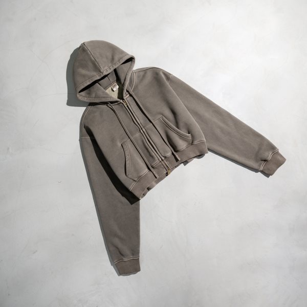 Retro Washed Color Contrast Short Hooded Zip Cardigan Sweater - The Number 1 Things