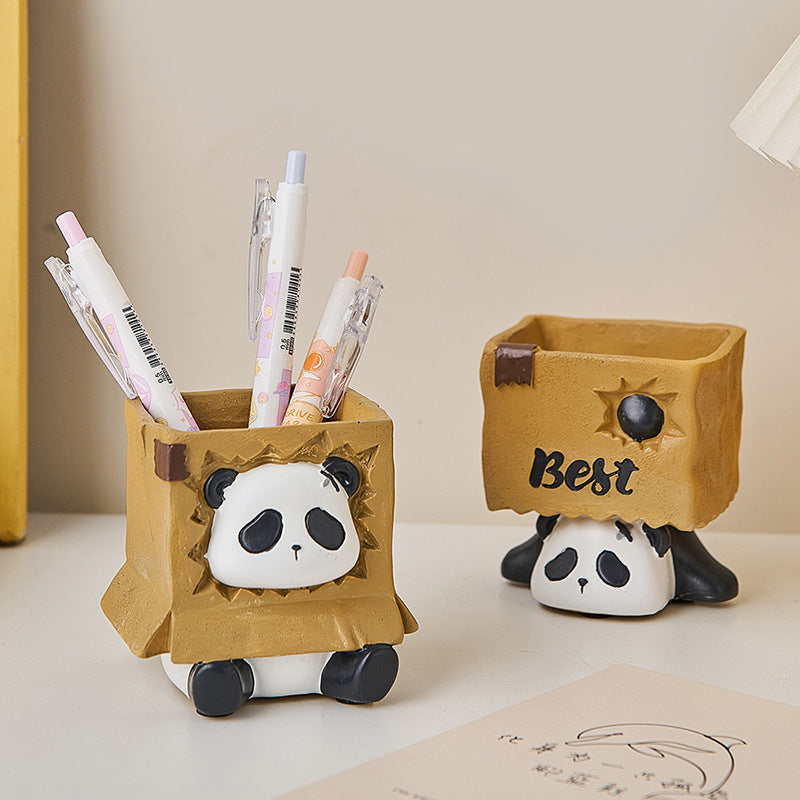 Cute Panda Pen Holder Creative Office Desk Ornaments Decoration Supplies Storage Box