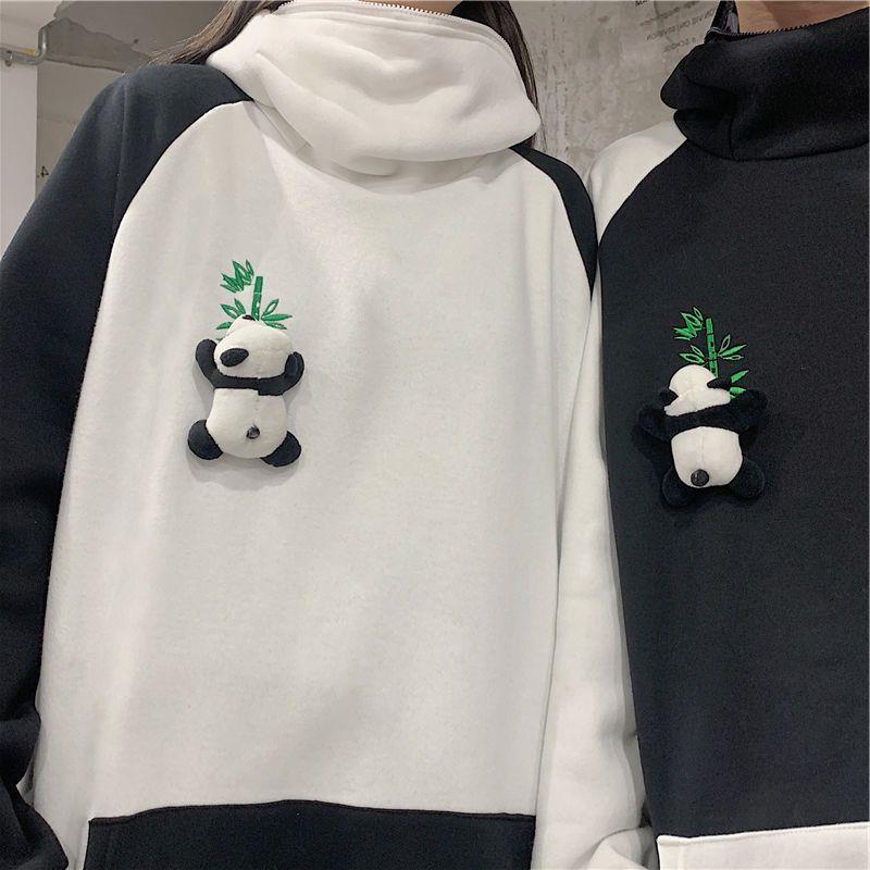 Fleece-lined Thickened Hooded Sweatshirt Panda Couple Coat - The Number 1 Things