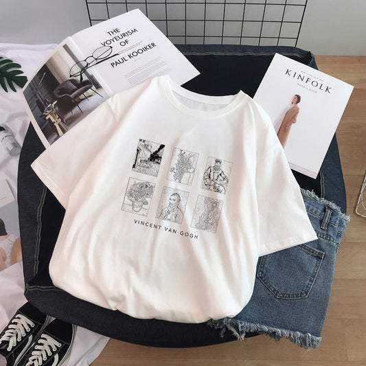 Sculpture Print T-Shirt Short Sleeve Women