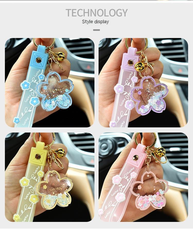 Cartoon Quicksand Cherry Blossom Keychain Acrylic Transparent Flower Oil Drift Bottle Bag Pedants Hangings - The Number 1 Things
