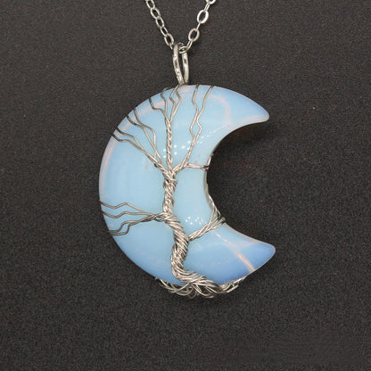 Cross-Border New Handmade Necklace Jewelry Moon Natural Crystal Stone Tree Of Life Jewelry Pendant Necklace Accessories - The Number 1 Things