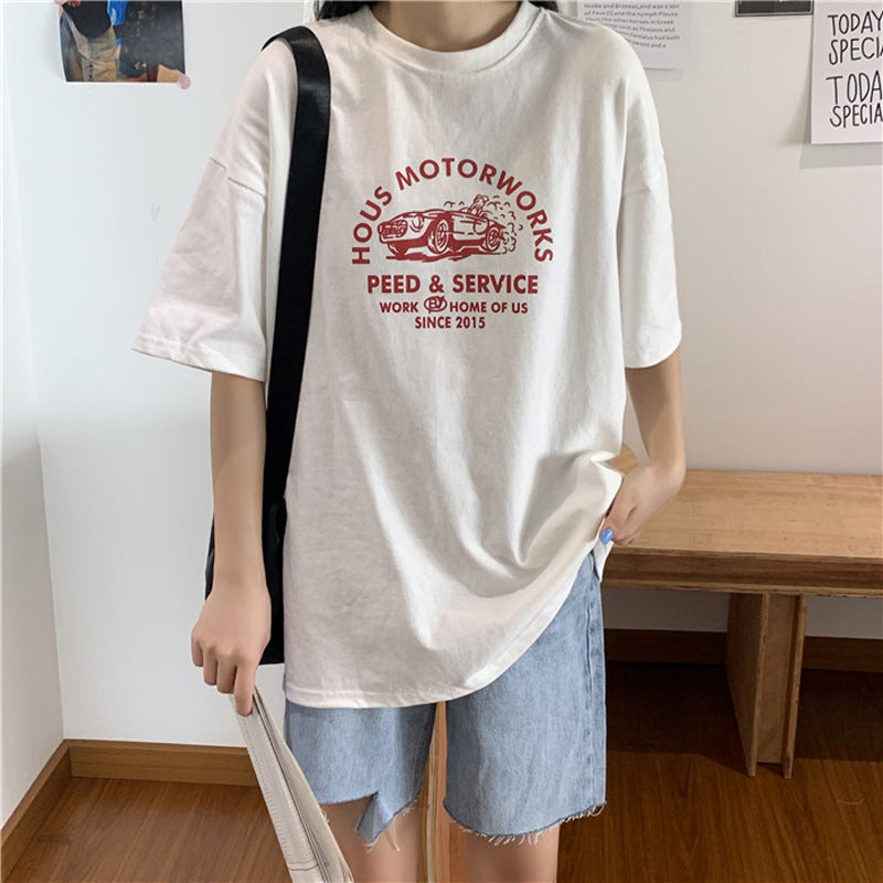 Women Short Sleeve T-shirts Print Casual Korean Style Fashion Harajuku Loose O-neck Student Streetwear All-match Simple - The Number 1 Things