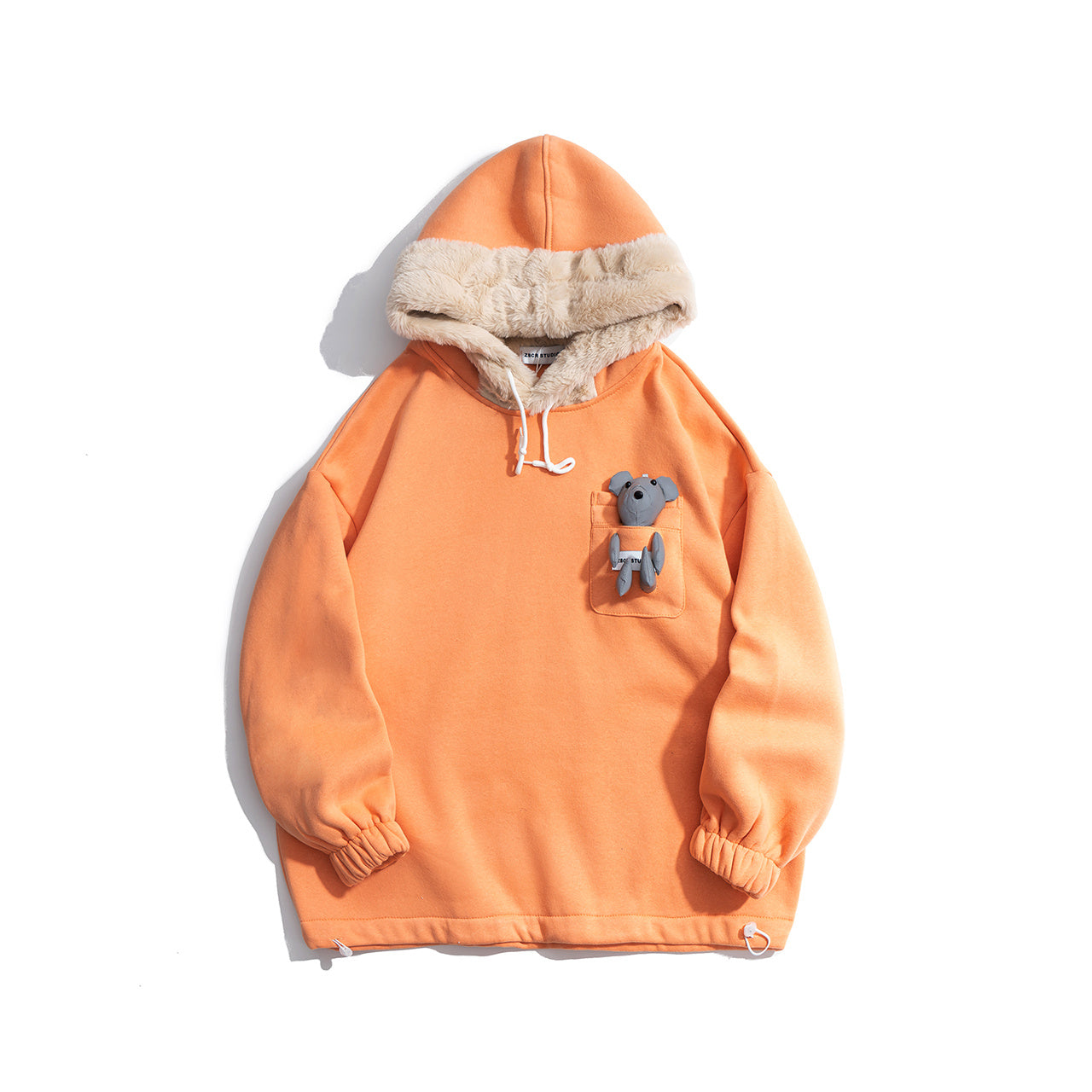 Bear three-dimensional fur collar hoodie