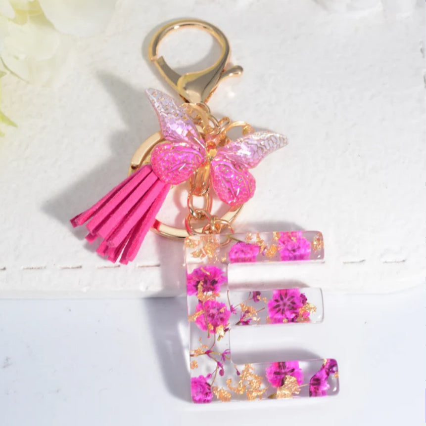 Rose Red Dried Flower Letter Tassel Butterfly Keychain - The Number 1 Things