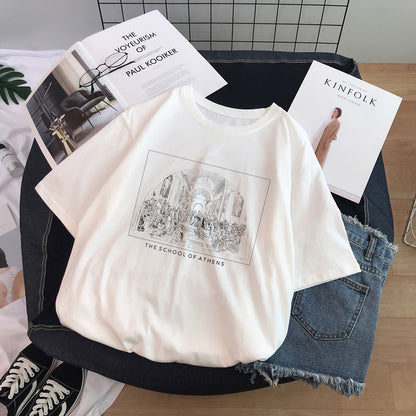 Sculpture Print T-Shirt Short Sleeve Women