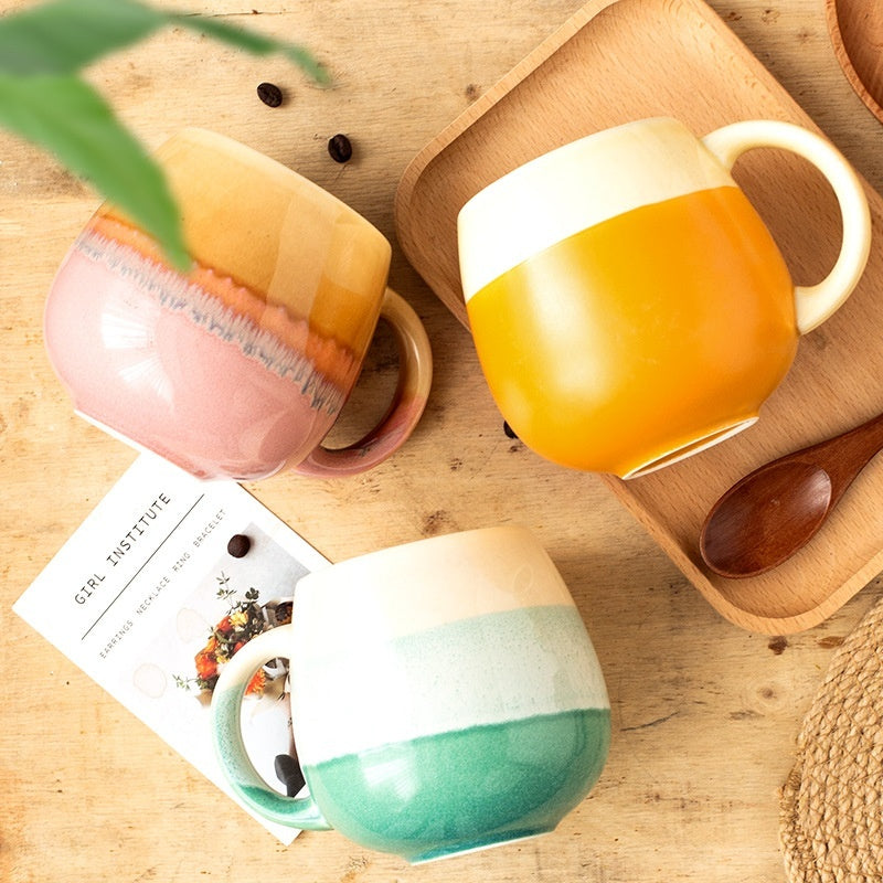 420ml Big Belly Mug Household Ceramic Water Cup Drinking Cup Girls Creative Kiln Baked Color Matching Tea Cup - The Number 1 Things