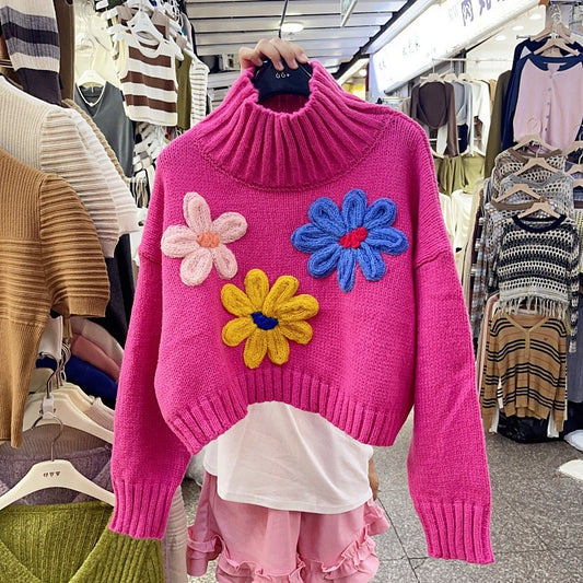 Three-dimensional Flower Temperament High Collar Long-sleeved Sweater - The Number 1 Things