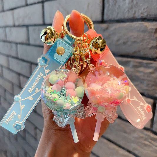 Decorative Pendant Cute Lollipop Bubble Beads Oil Quicksand Drift Bottle Keychain - The Number 1 Things