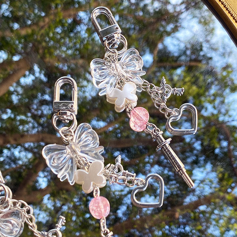 Y2K Sweet Transparent Bow Bead Phone Chain Keychain Pendant - The Number 1 Things