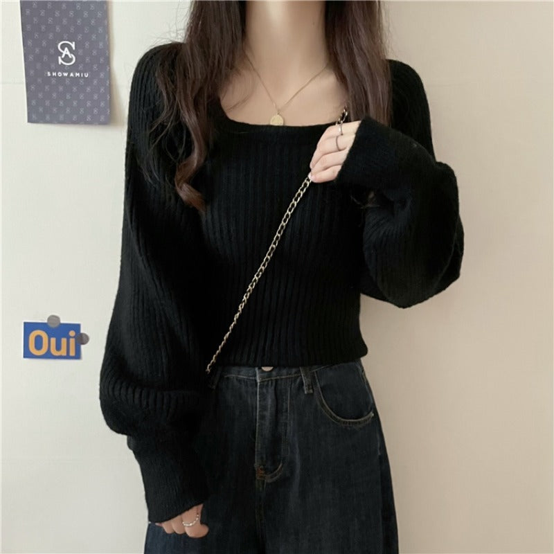 Western Style Low Collar Long Sleeves Top Slim-fit Sweater - The Number 1 Things