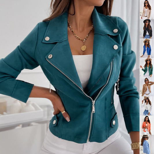 Zip-up Lapel Collar Jacket With Pockets Women's Jacket Wear