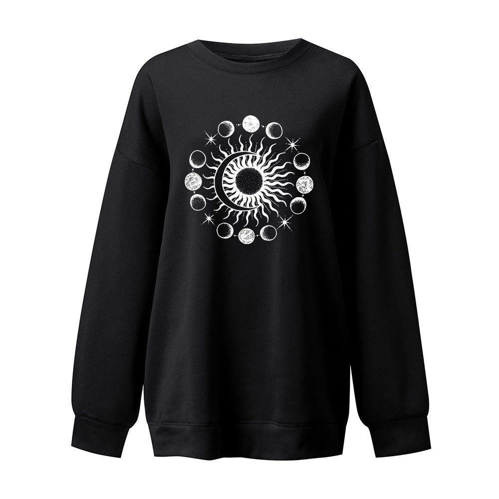 Starry Sky Sun And Moon Printing European And American Mysterious Third Eye Drop-shoulder Long-sleeve Sweater - The Number 1 Things