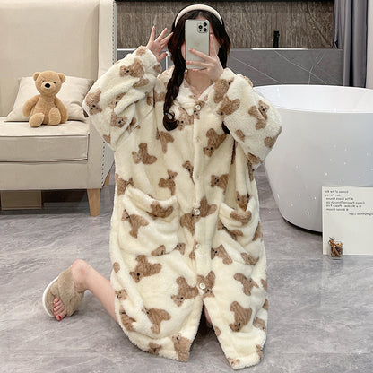 Bear Coral Velvet Pajamas Female