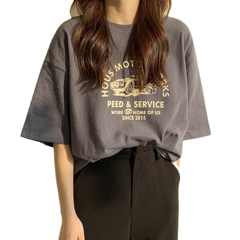 Women Short Sleeve T-shirts Print Casual Korean Style Fashion Harajuku Loose O-neck Student Streetwear All-match Simple - The Number 1 Things