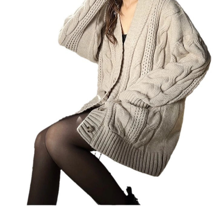 European And American Solid Color Cable-knit Sweater Knitted Cardigan Jacket - The Number 1 Things