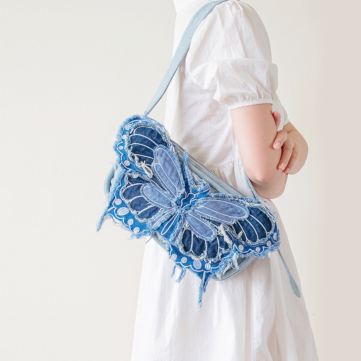 Original Design Butterfly Tassel Denim Wide Shoulder Strap Crossbody Bag - The Number 1 Things
