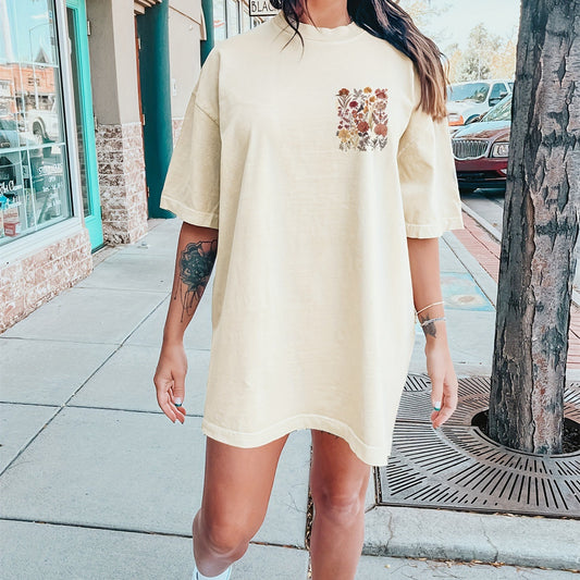 Floral Print Crew Neck Tee Dress Casual Short Sleeve Dress - The Number 1 Things