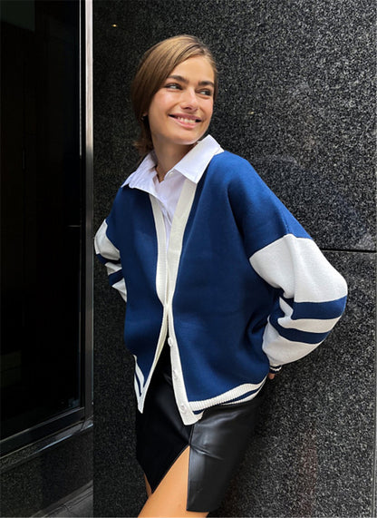 Fashion Color Contrast Striped Minimalist Knitted Loose Sweater - The Number 1 Things