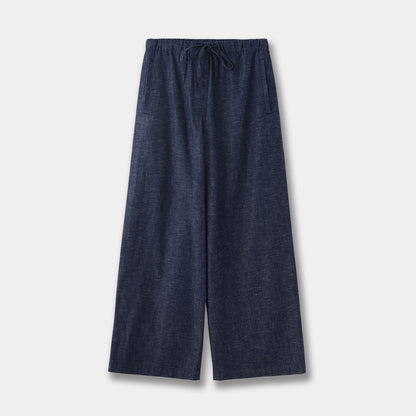 Casual Style Drawstring Elastic Waist Wide Leg Jeans