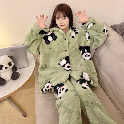 Panda Coral Velvet Pajamas Women's Autumn And Winter