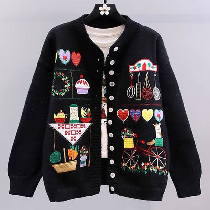 Cute Embroidered Cardigan Sweater Women's Autumn And Winter Knitting Cardigan - The Number 1 Things