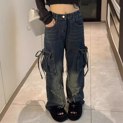 Spring And Autumn American Retro XINGX Jeans Women's Multi-pocket
