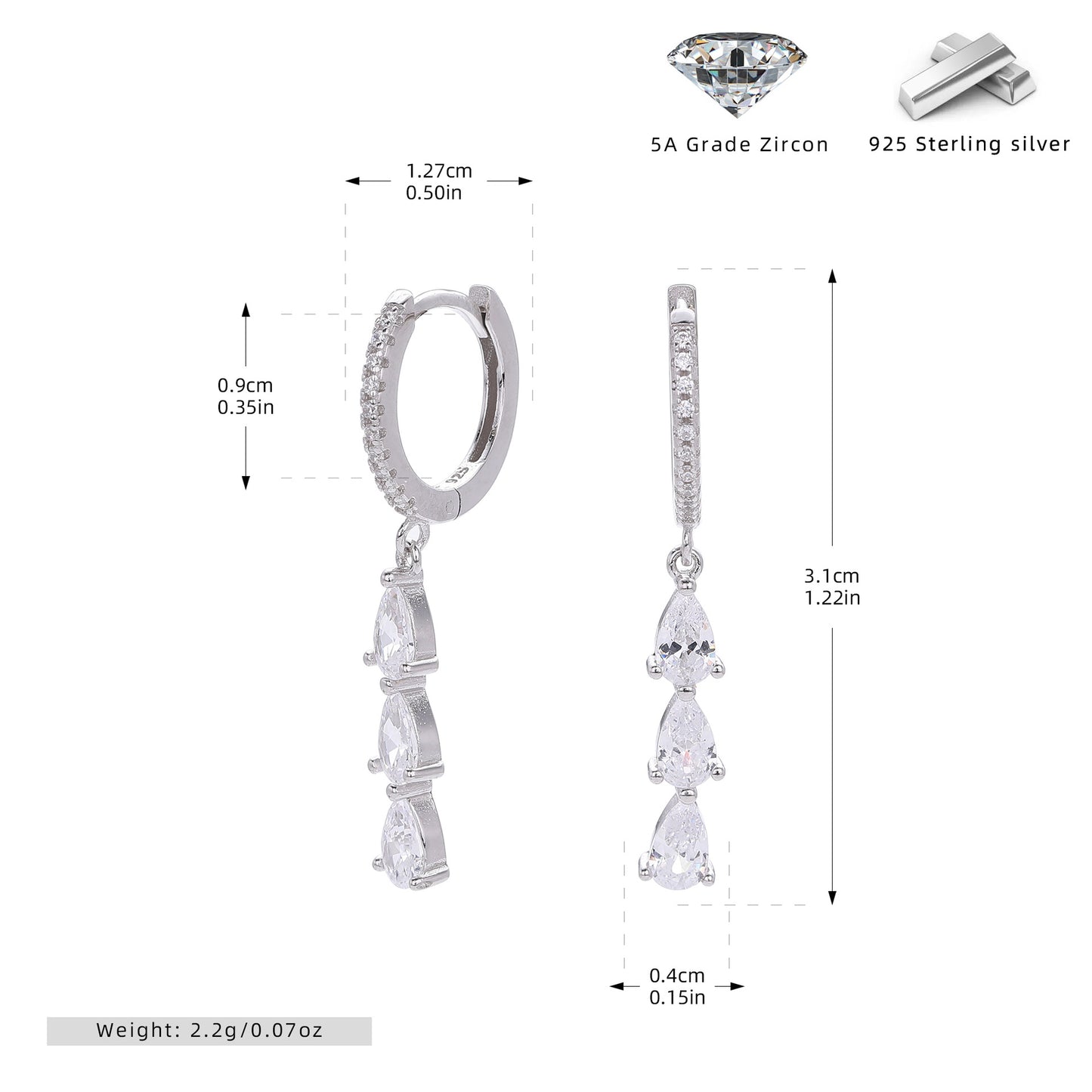 S925 Sterling Silver Inlaid Zircon Water Drop Ring Shaped Earrings - The Number 1 Things